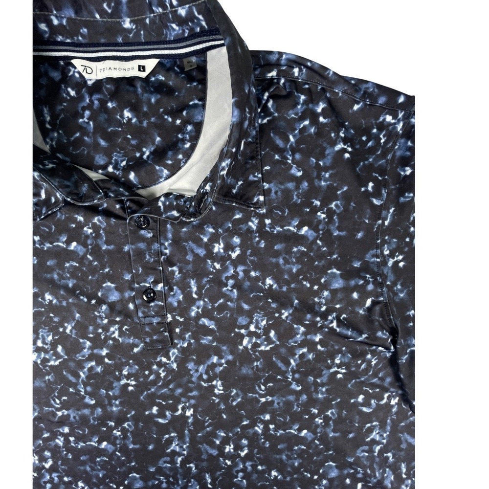 7Diamonds Polo Mens L Blue Colin 4-Way Stretch Abstract Marble Print Short Slv